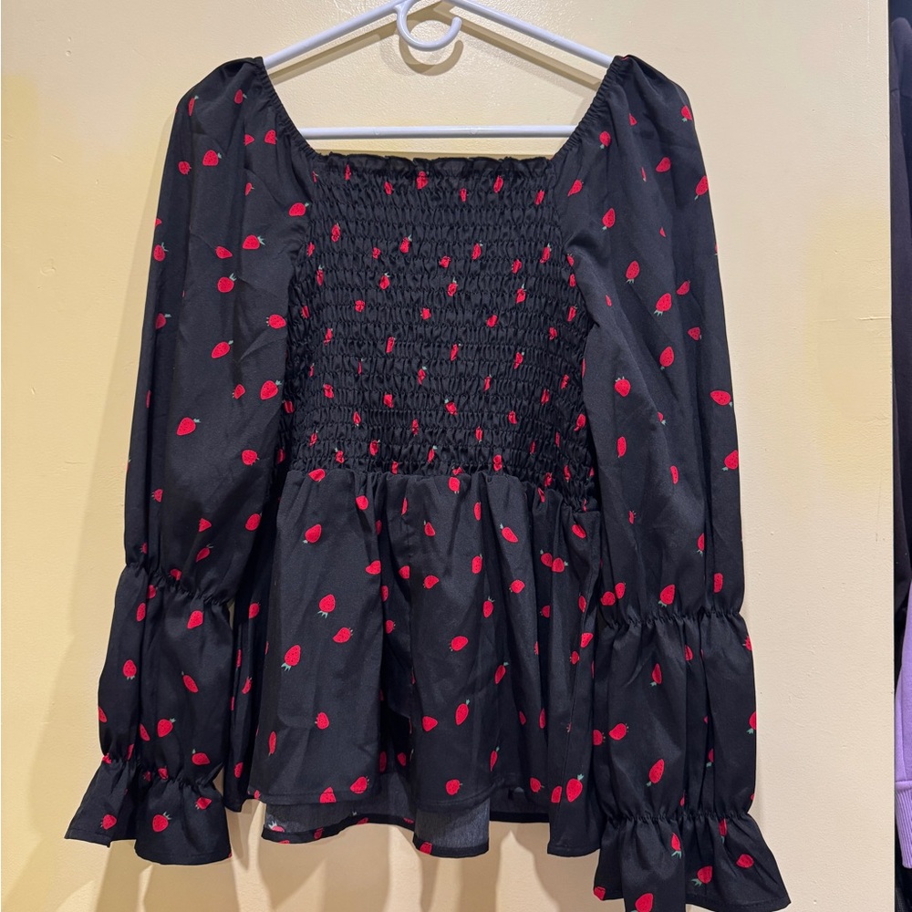 SHEIN Black Blouse with Red Accents - Picture 9 of 10